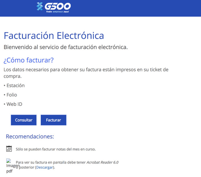Factura electrónica de G500 Network
